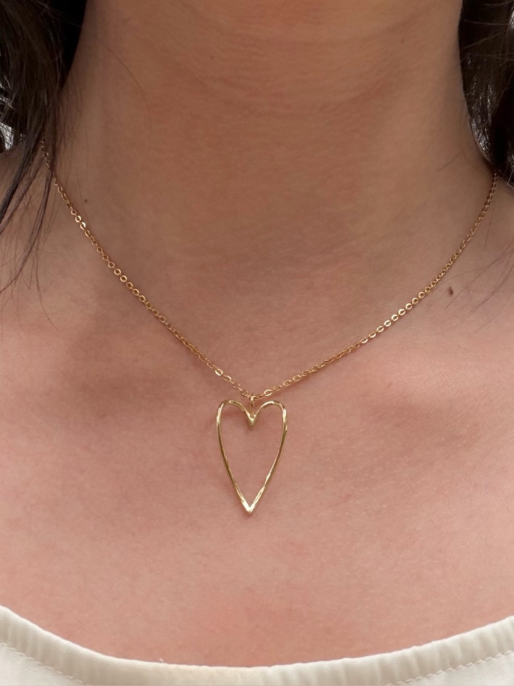 Gold Dainty Abigail Open Heart Pendant Necklace Minimalist Thin Chain
